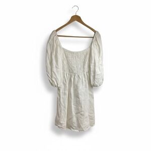 Tuckernuck Dress Annie Smocked Mini Linen in White Size Large